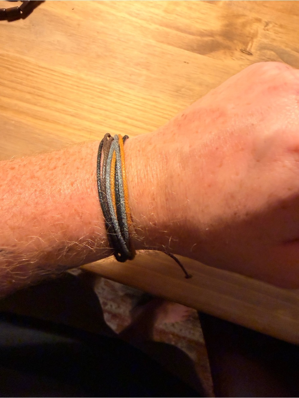 Multi-Strand Leather Cord Wrap Bracelet in Navy and Mustard